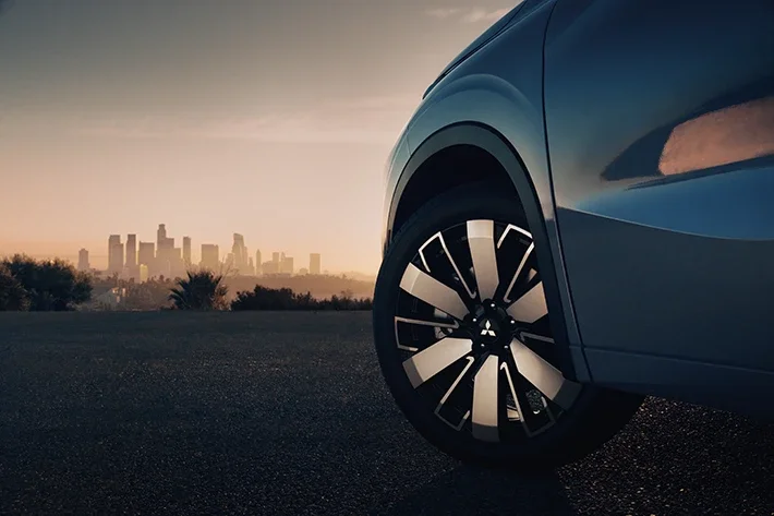 A front wheel of the Outlander