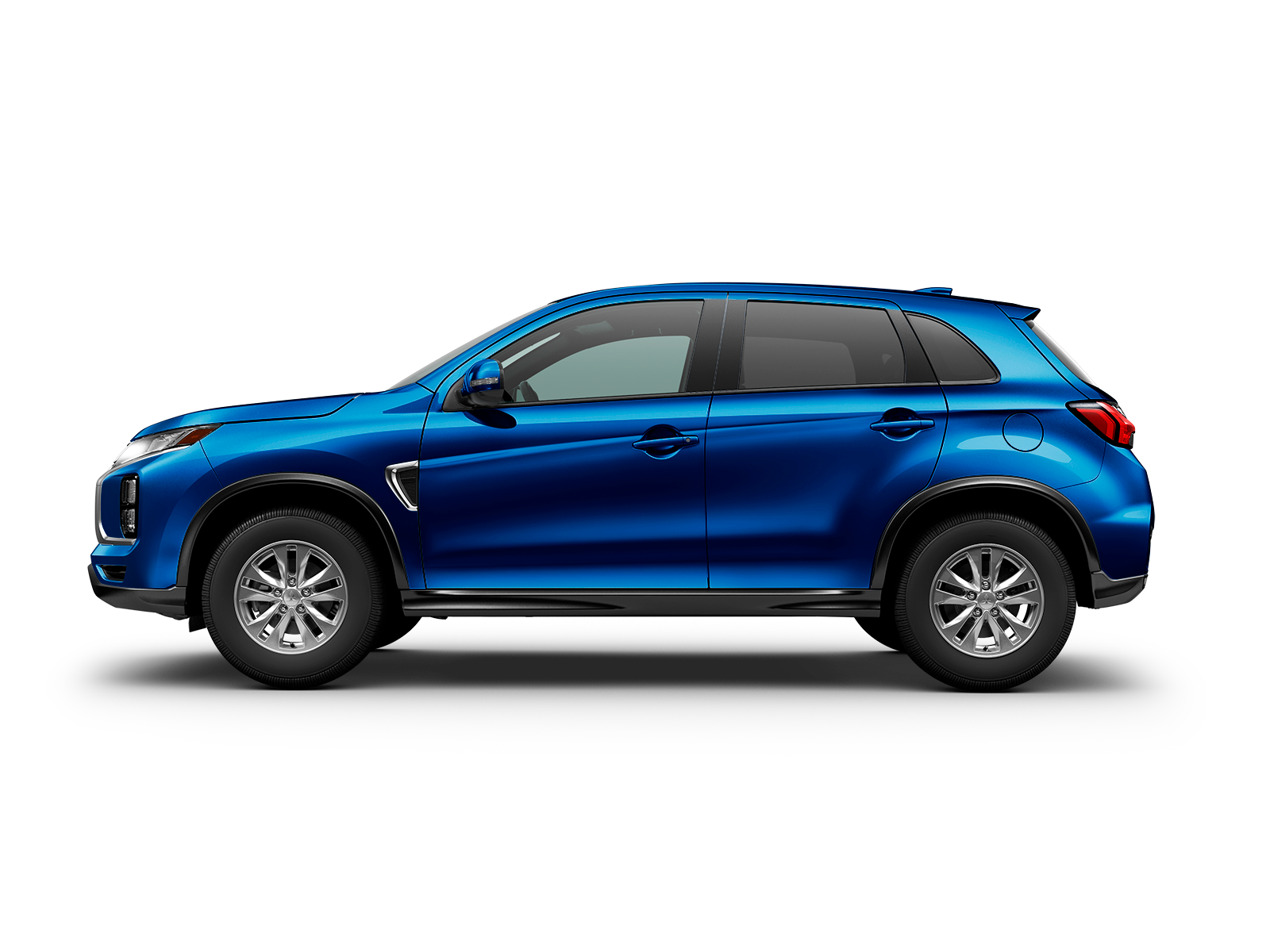 A side profile view of a blue 2022 Mitsubishi RVR against a white background.