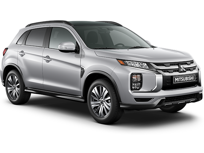 A side profile view of a blue 2023 Mitsubishi RVR against a white background.
