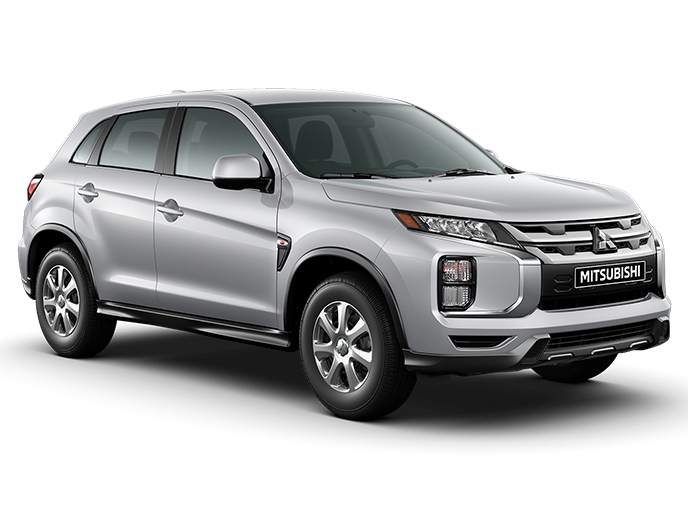 A side profile view of a silver 2024 Mitsubishi RVR against a white background.