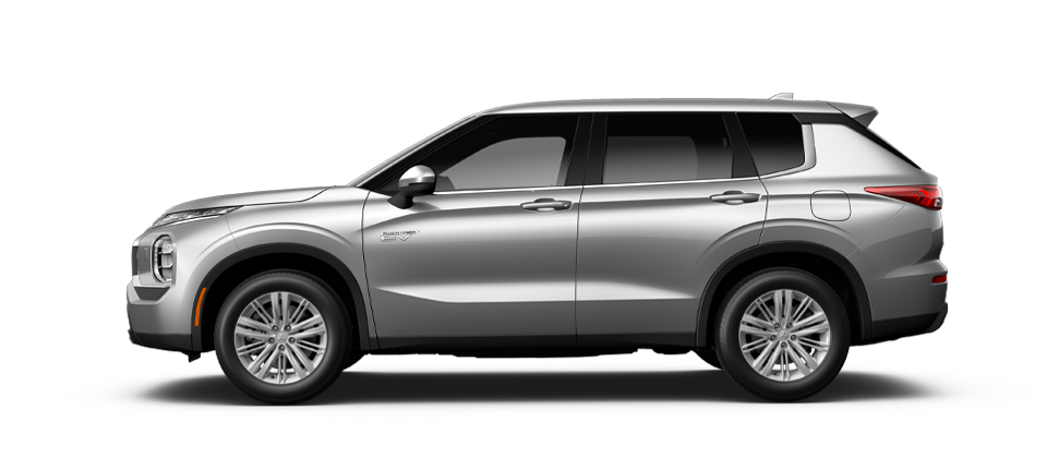 Side profile of a silver 2024 Mitsubishi Outlander PHEV