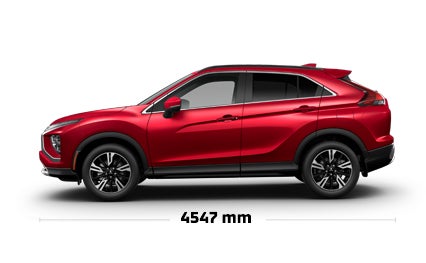 A side view of a Mitsubishi Eclipse Cross, showing specs and dimensions.