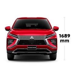 The front of a Mitsubishi Eclipse Cross, showing specs and dimensions.