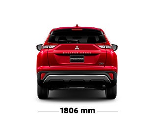 The back of a Mitsubishi Eclipse Cross, showing specs and dimensions.