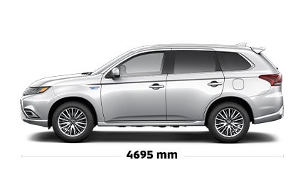 A side view of a 2022 Outlander PHEV with specs and dimensions.